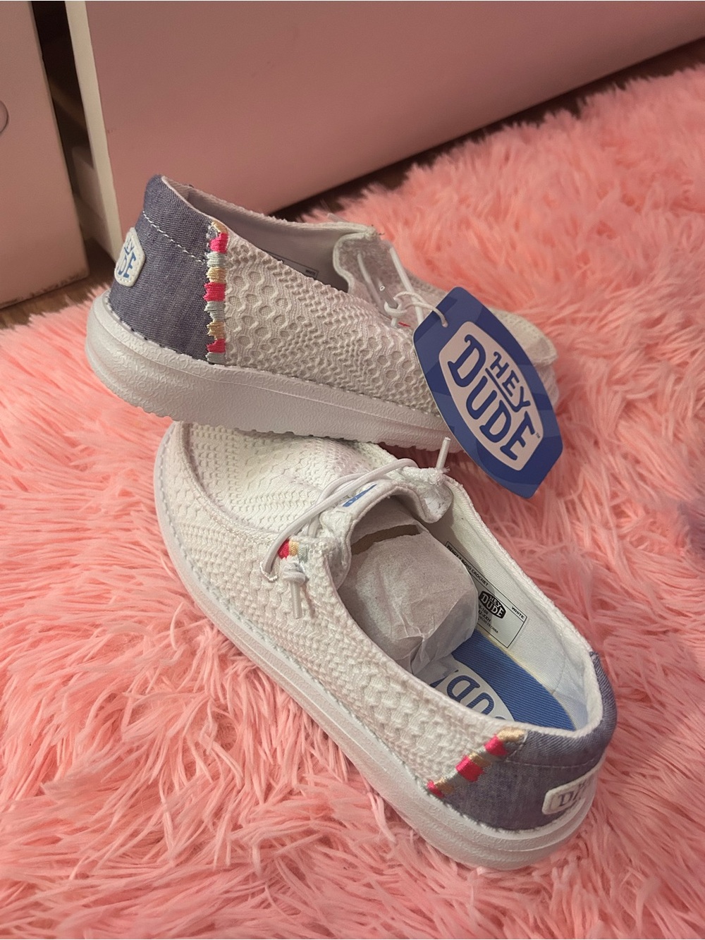 Hey Dude Kids' White Wendy Boho Crochet Slip On Shoes